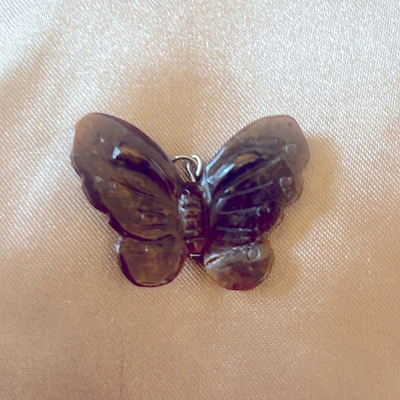 Vintage Butterfly Pendants Gold Filigree with Rhinestones and Carved Tiger’s Eye - Picture 6 of 11